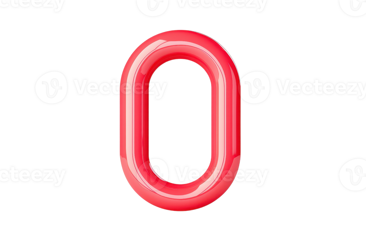 A shiny, red numeral 0 featuring a glossy finish and a rounded, modern design. png