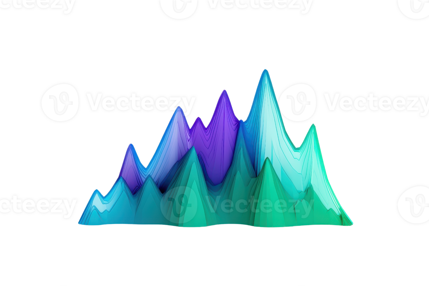 A vibrant, abstract representation of peaks and valleys in shades of green and purple, resembling a stylized mountain range. png