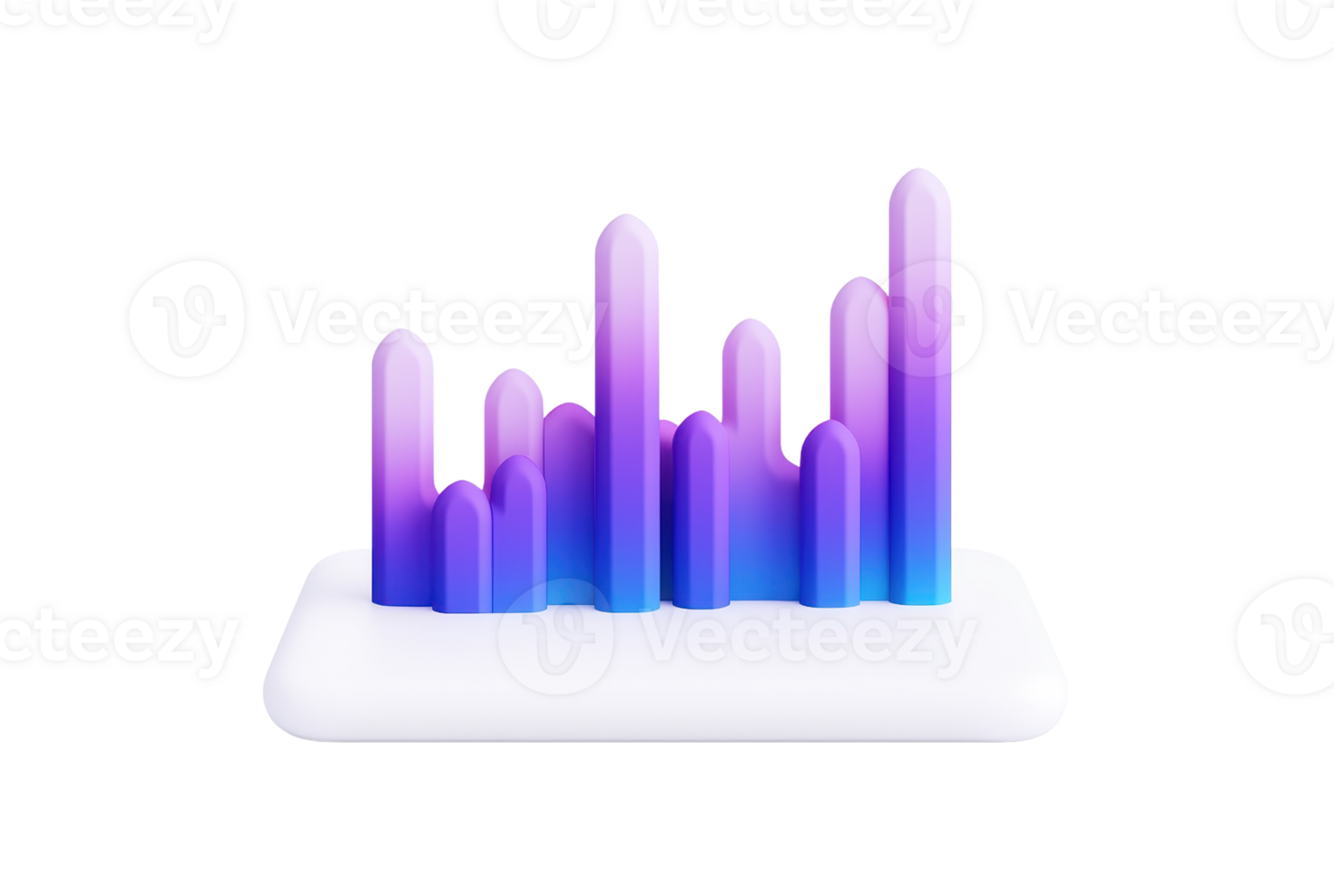 A vibrant, stylized graphical representation of audio levels depicted by colorful vertical bars on a base. png