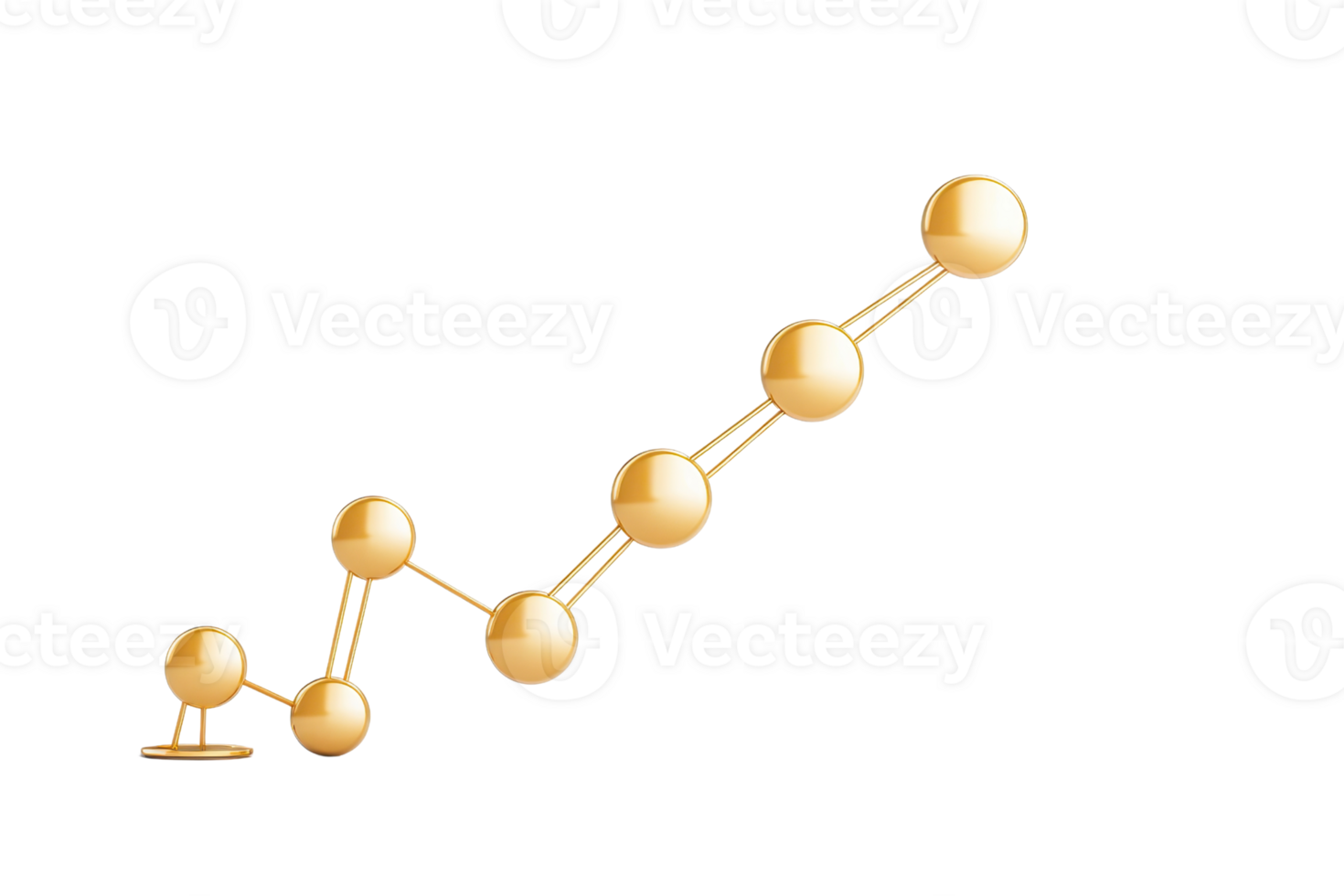 A series of connected golden spheres arranged in an ascending linear pattern, symbolizing growth or progress. png