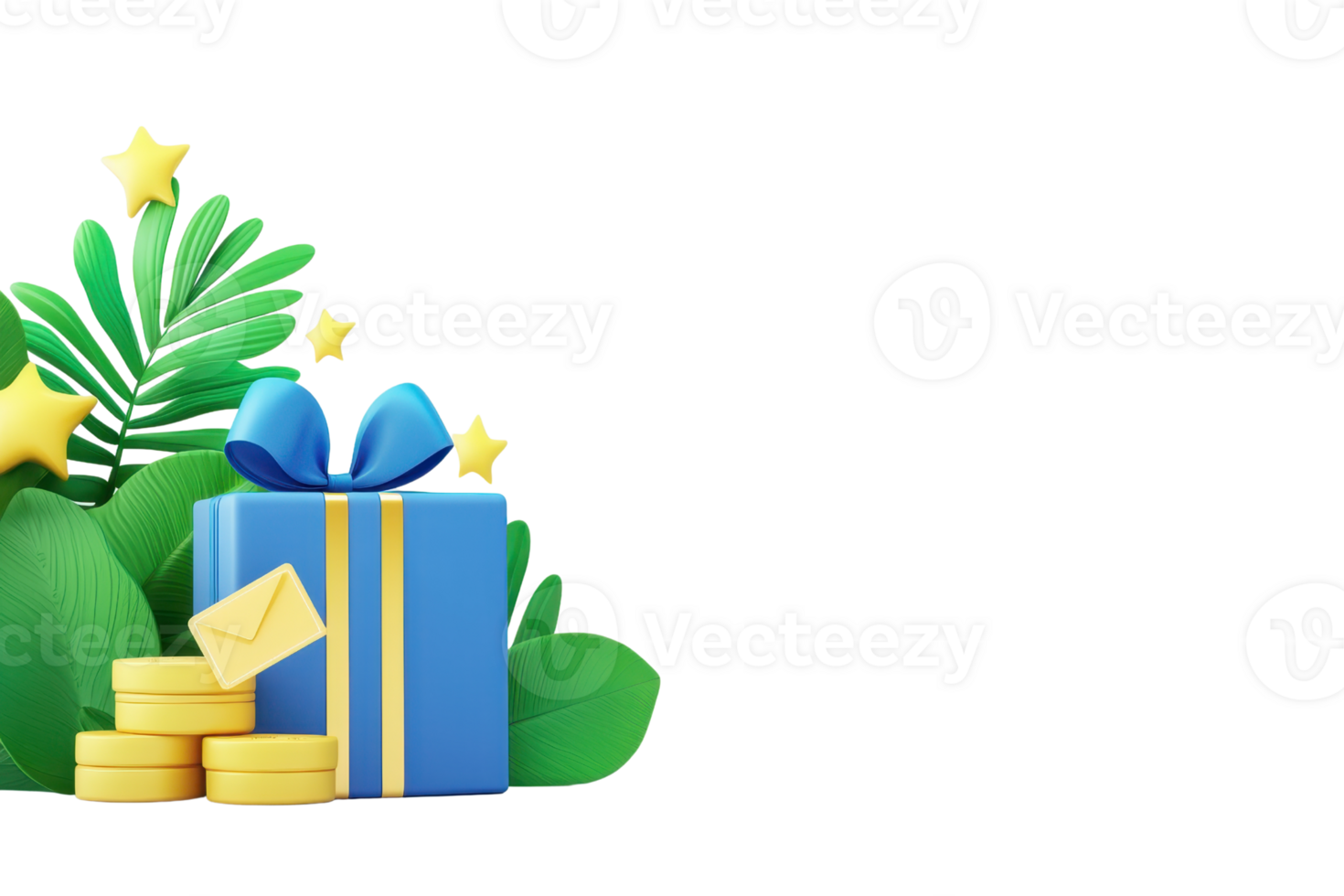 A colorful gift box with a bow, surrounded by coins and leaves, symbolizing celebration and generosity. png