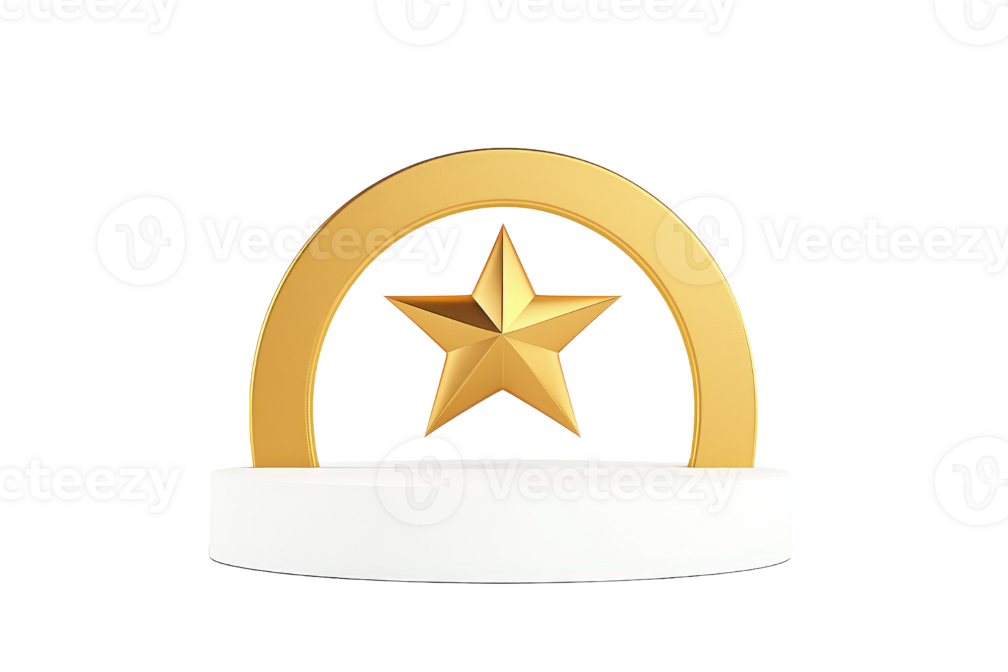 A golden star enclosed in a circular arch, positioned on a white pedestal, symbolizing achievement and excellence. png