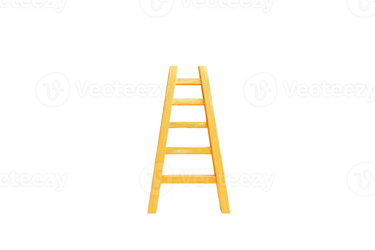 A yellow ladder with five rungs, designed for climbing, showcasing a sturdy construction and practical design. png