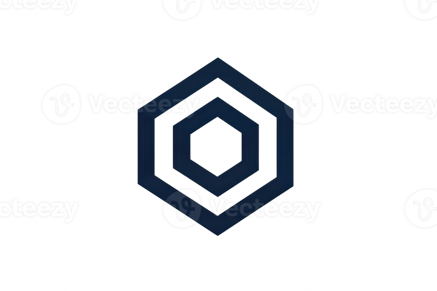 Abstract geometric logo design featuring a dark blue hexagon shape with layered concentric patterns, symbolizing modern technology innovation. png