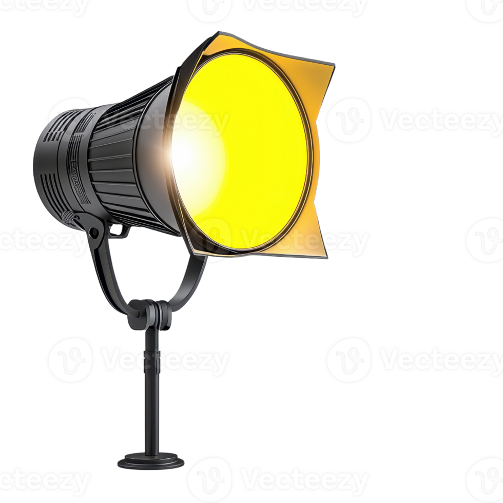 A professional studio light with a bright yellow bulb, designed for illuminating scenes and enhancing photography or production. png