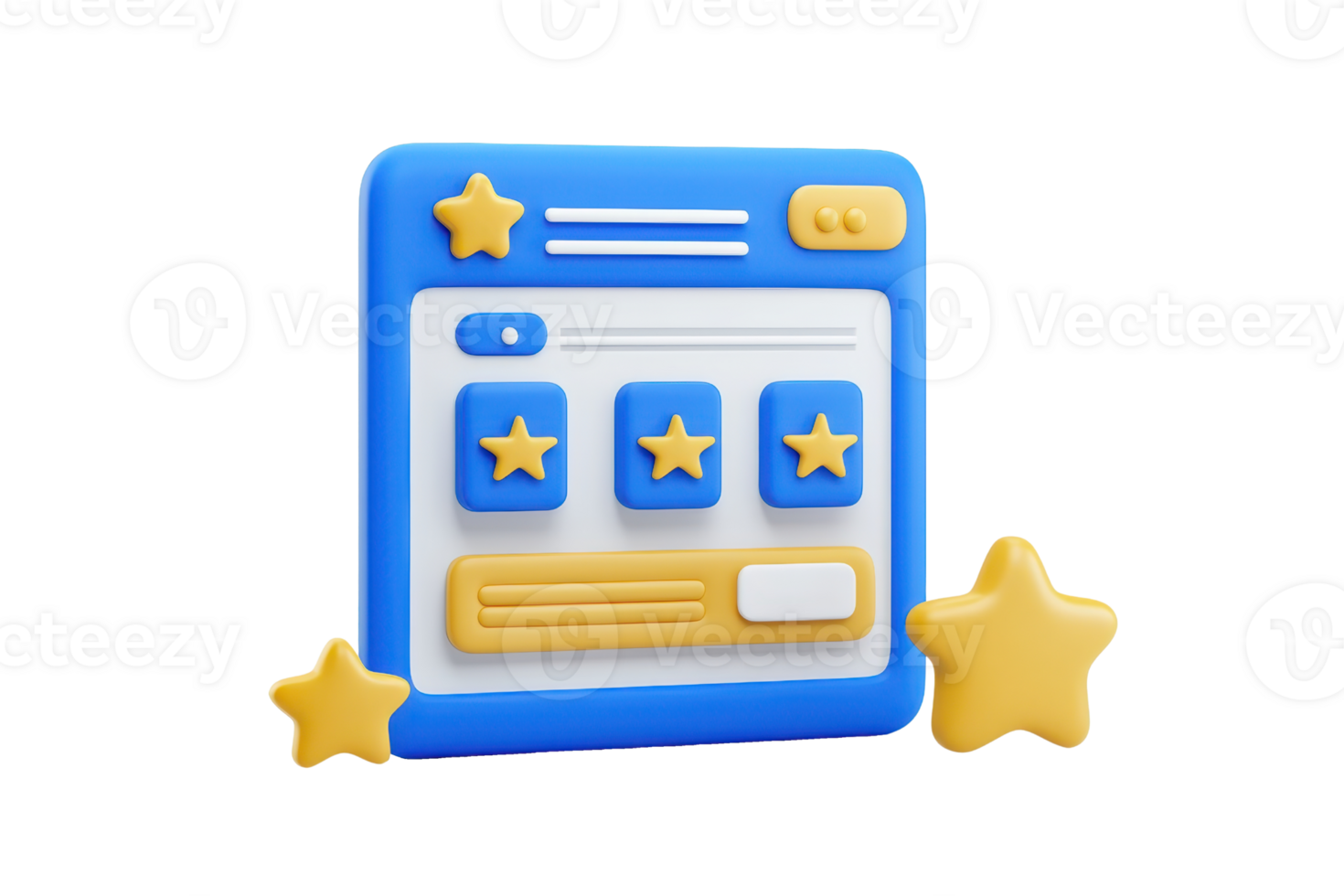 A colorful, stylized interface featuring three star ratings and a slider, surrounded by yellow stars. png
