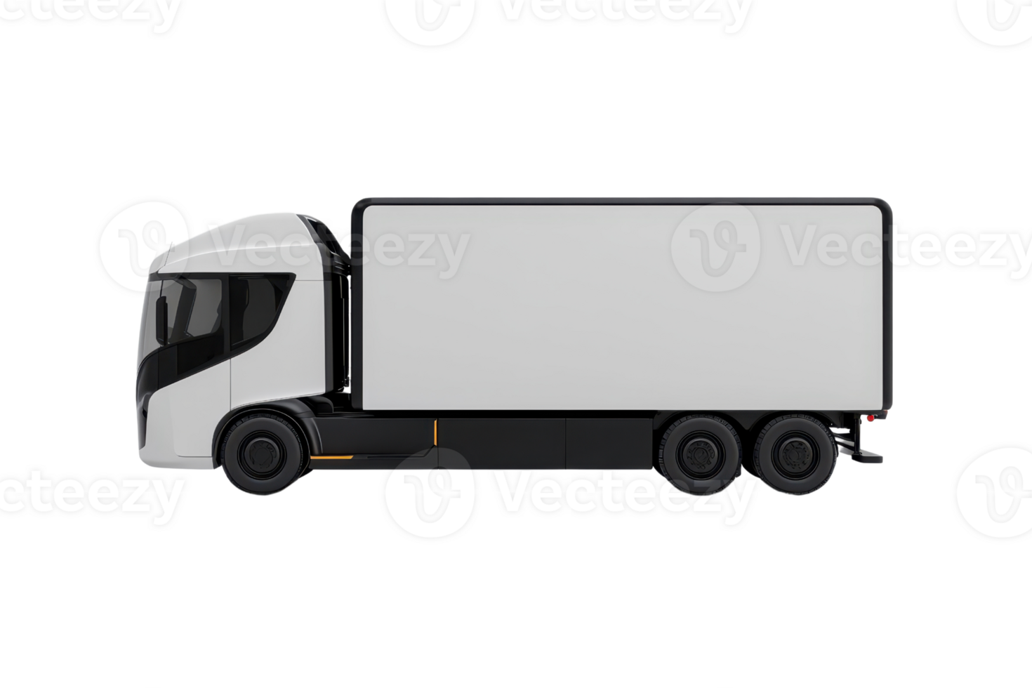 A sleek, modern truck with a streamlined cab and a large cargo box designed for efficient transportation. png