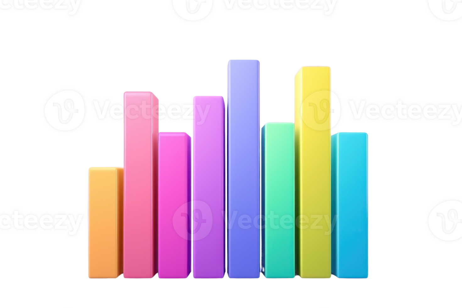Colorful vertical bars arranged in varying heights, resembling a bar chart or graph, showcasing vibrant shades. png