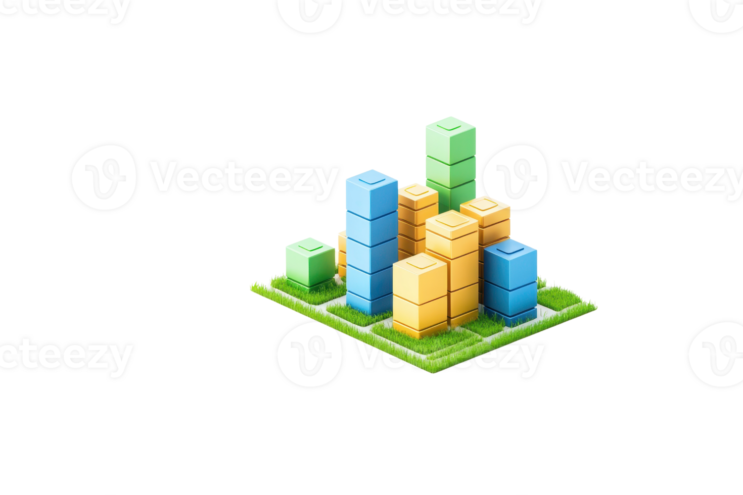 A colorful arrangement of stacked blocks in various heights and sizes, resembling a vibrant urban skyline. png