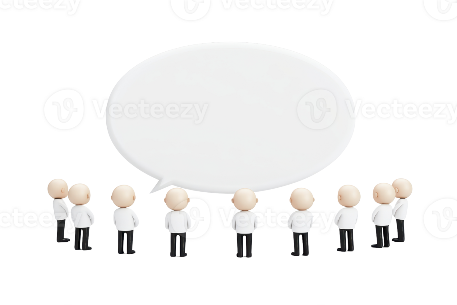 A group of stylized figures gathered together, with one figure positioned to speak or convey a message within a speech bubble. png