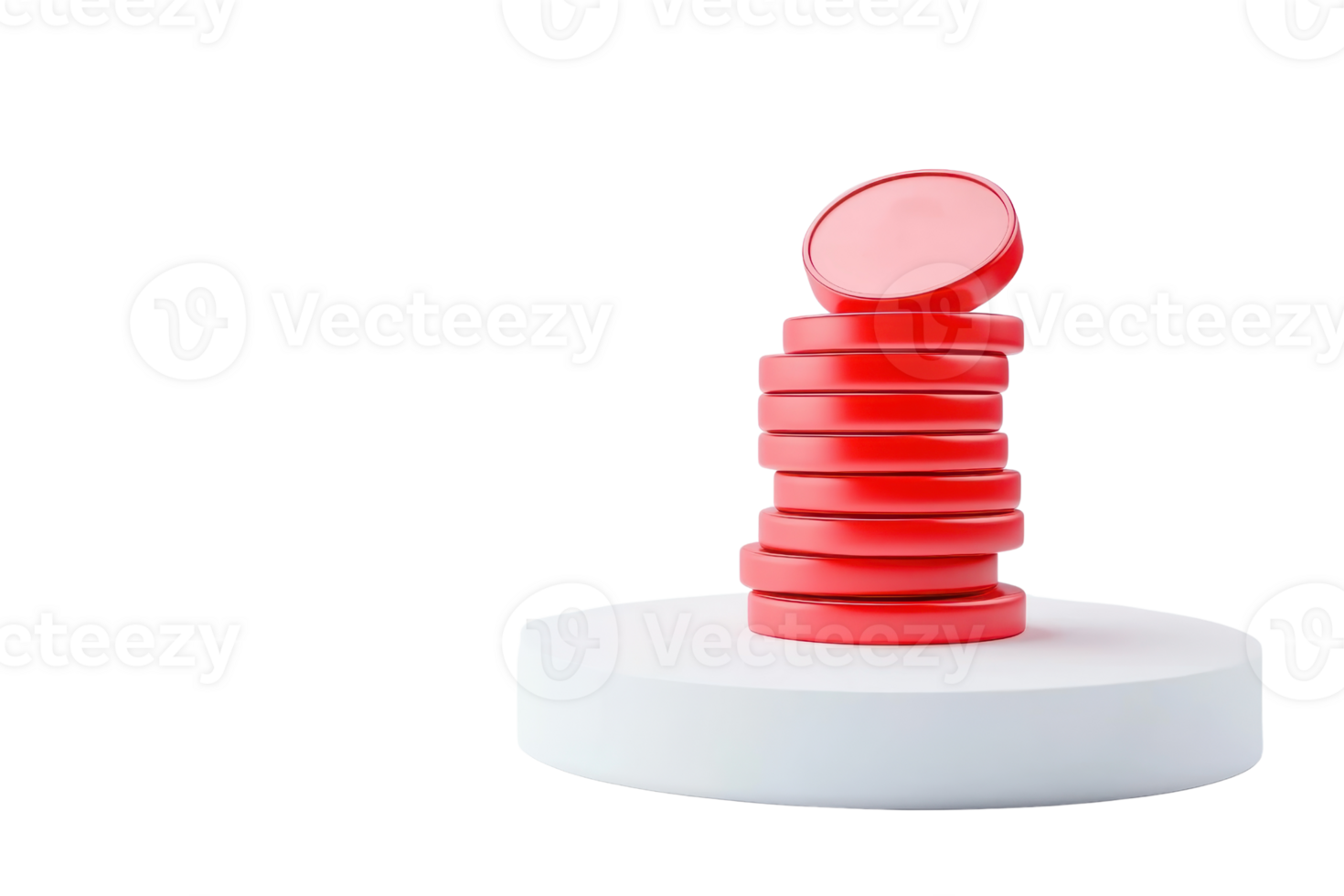 A stack of red circular tokens resting on a white circular base, showcasing a vibrant color contrast and a neat arrangement. png