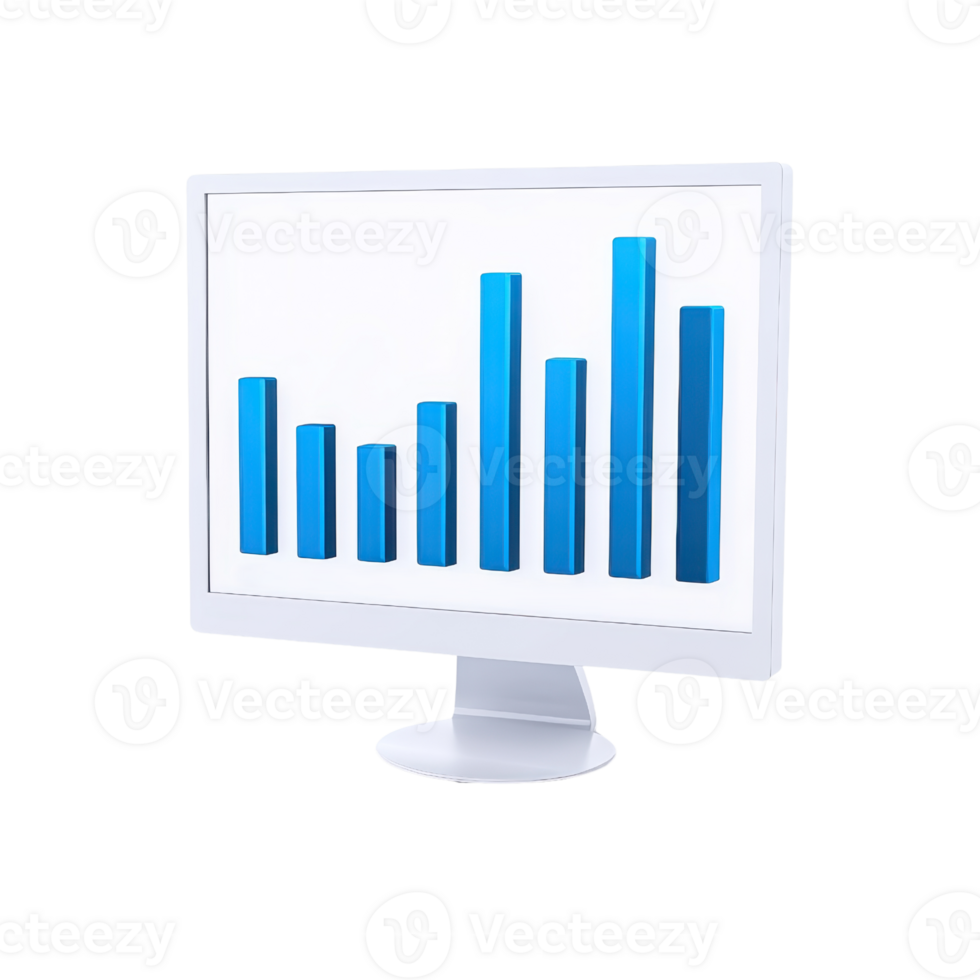 A sleek monitor displaying a blue bar graph, symbolizing data analysis and performance metrics. png