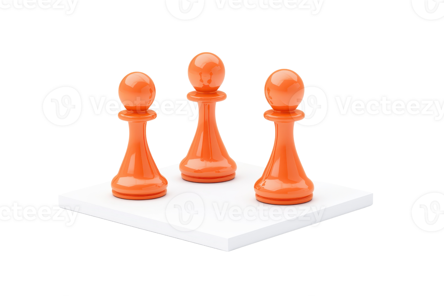Three orange chess pawns positioned on a white board. png