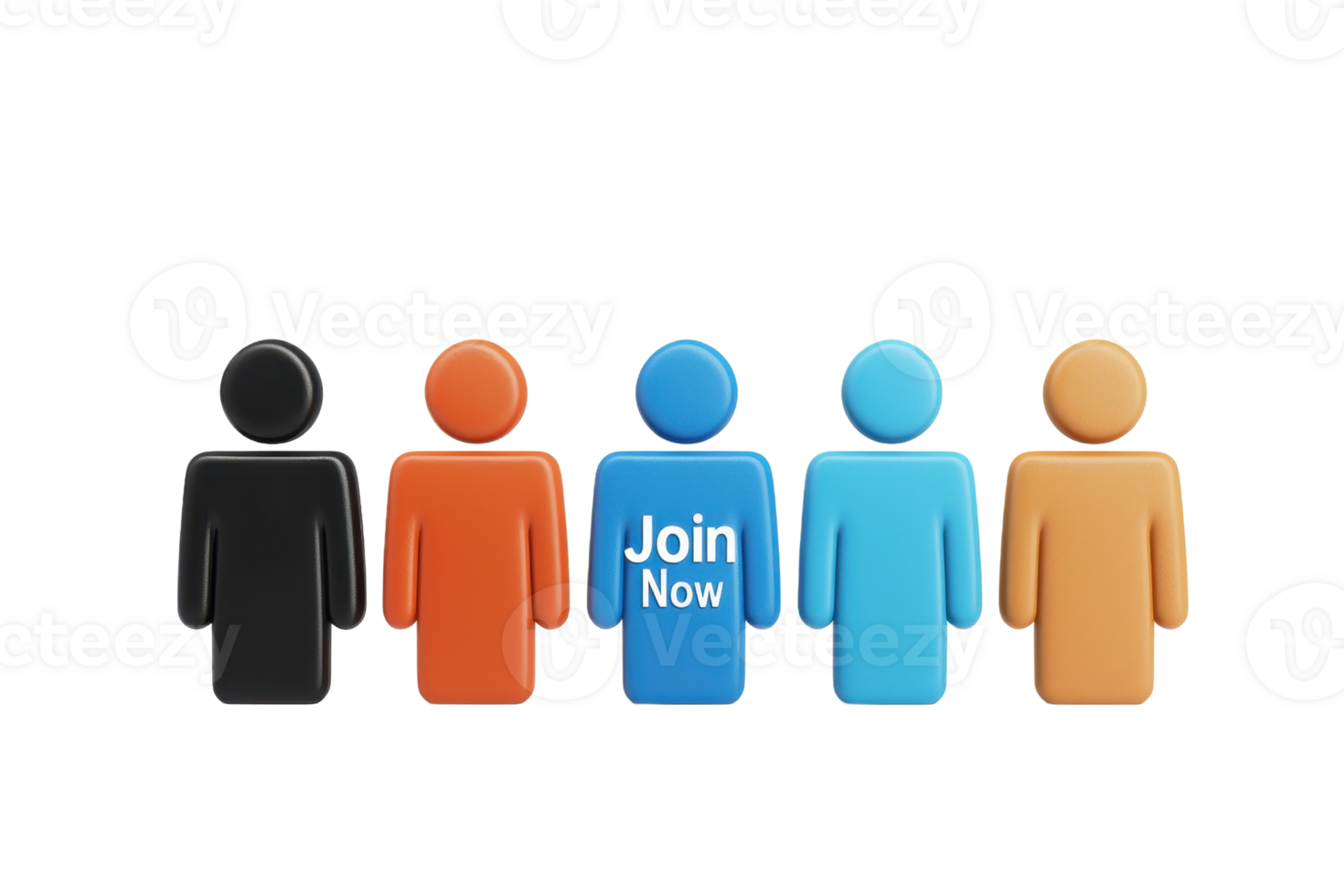Colorful human figures with one prominently displaying a Join Now message, encouraging engagement. png