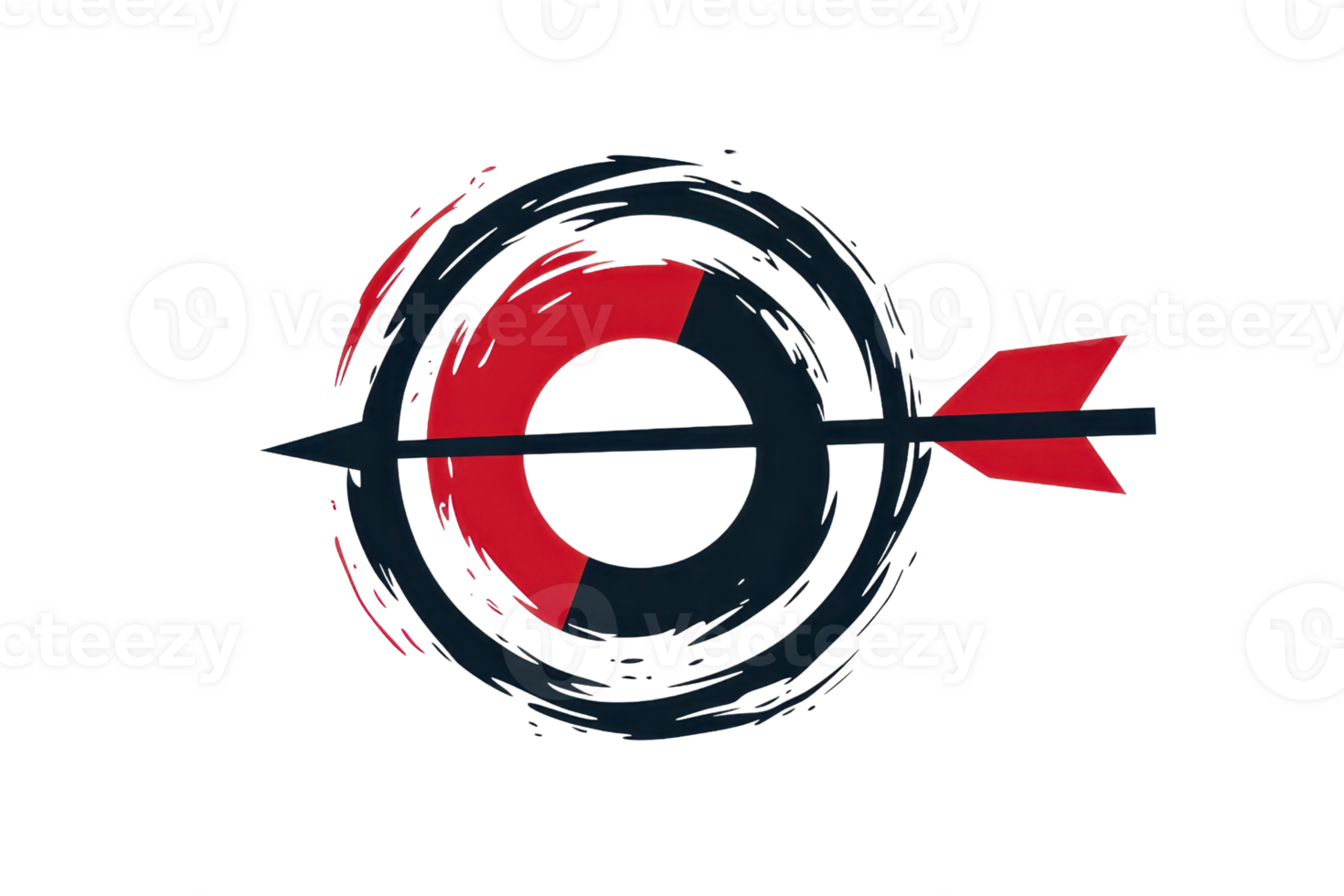 Abstract logo design featuring a stylized target with an arrow, combining red and black colors. Symbolizes focus and precision. png