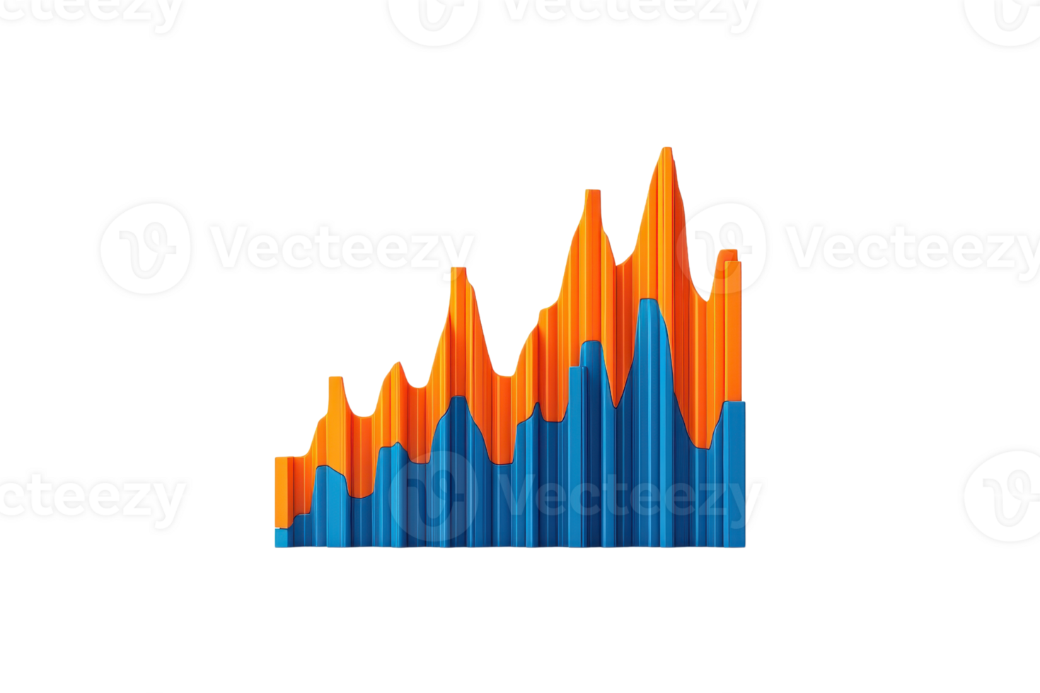 A colorful bar graph illustrating fluctuating data trends with orange and blue segments representing different metrics. png