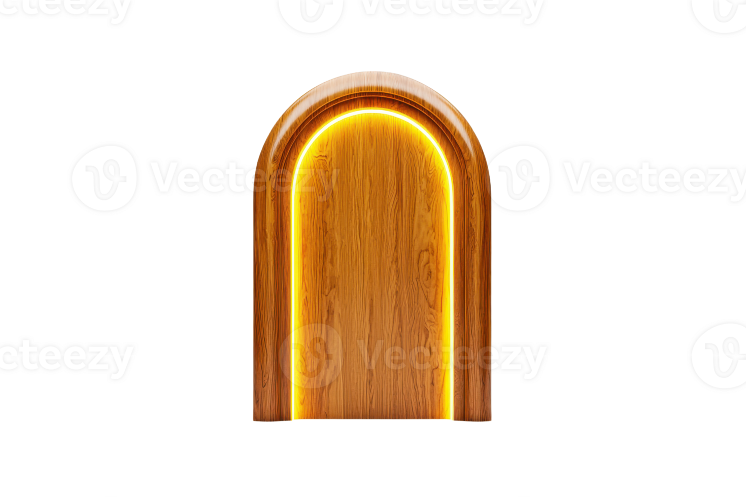 A wooden arch with a warm, glowing light along its edges, showcasing a sleek and modern design. png