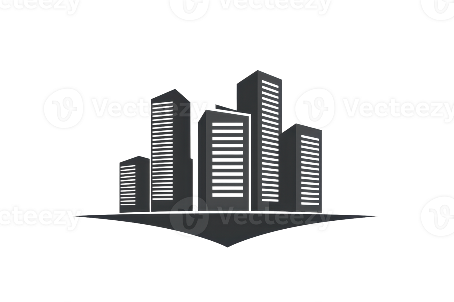Abstract cityscape graphic with modern buildings. Monochrome urban skyline design perfect for business and architectural themes. png