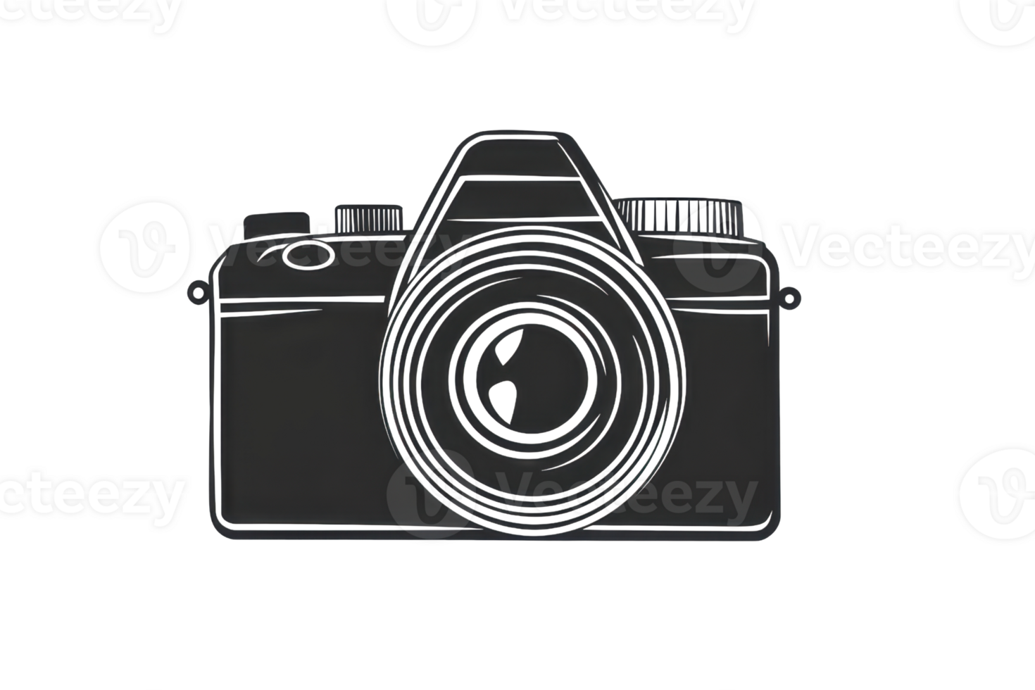 Black vintage camera silhouette on clear background, ideal for photography concepts, vintage aesthetics, or artistic design projects. png
