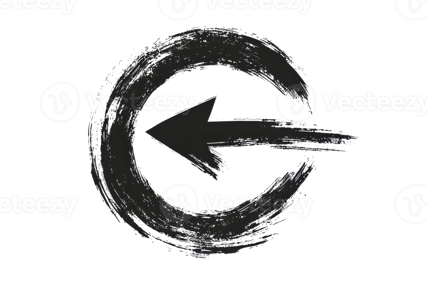 Artistic black arrow inside a circular brushstroke design, symbolizing direction and movement, isolated on a transparent background. png
