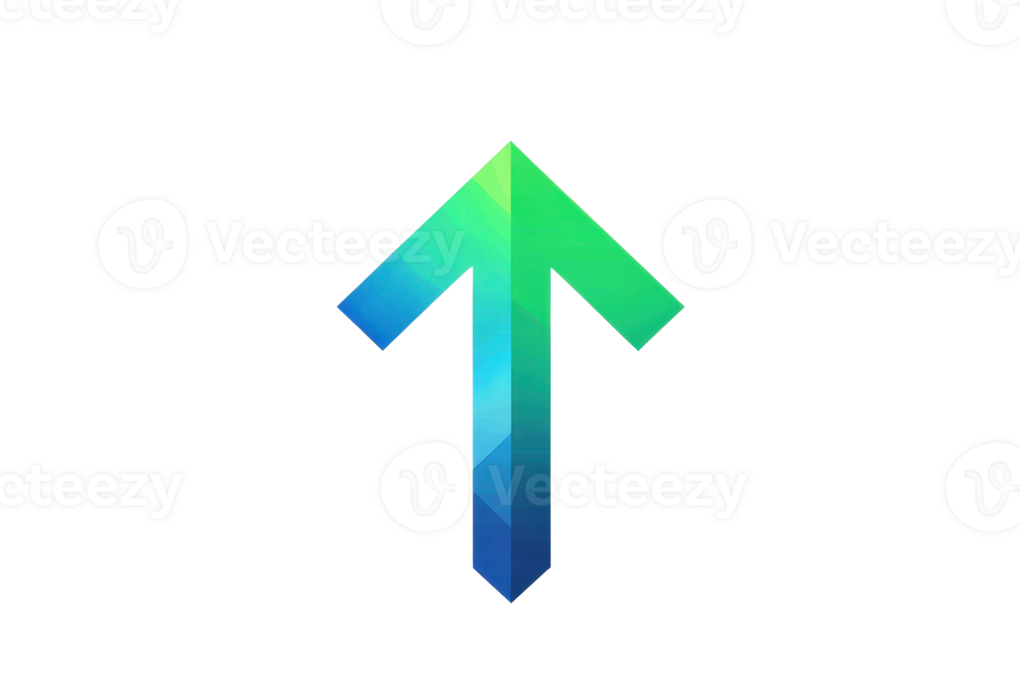 Colorful geometric arrow pointing upwards isolated on transparent background, symbolizing growth, progress, and direction in digital design. png