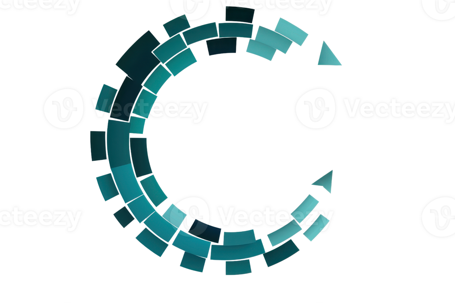 Abstract digital logo with circular geometric pattern featuring gradient shades of teal, representing modern technology and innovation. png