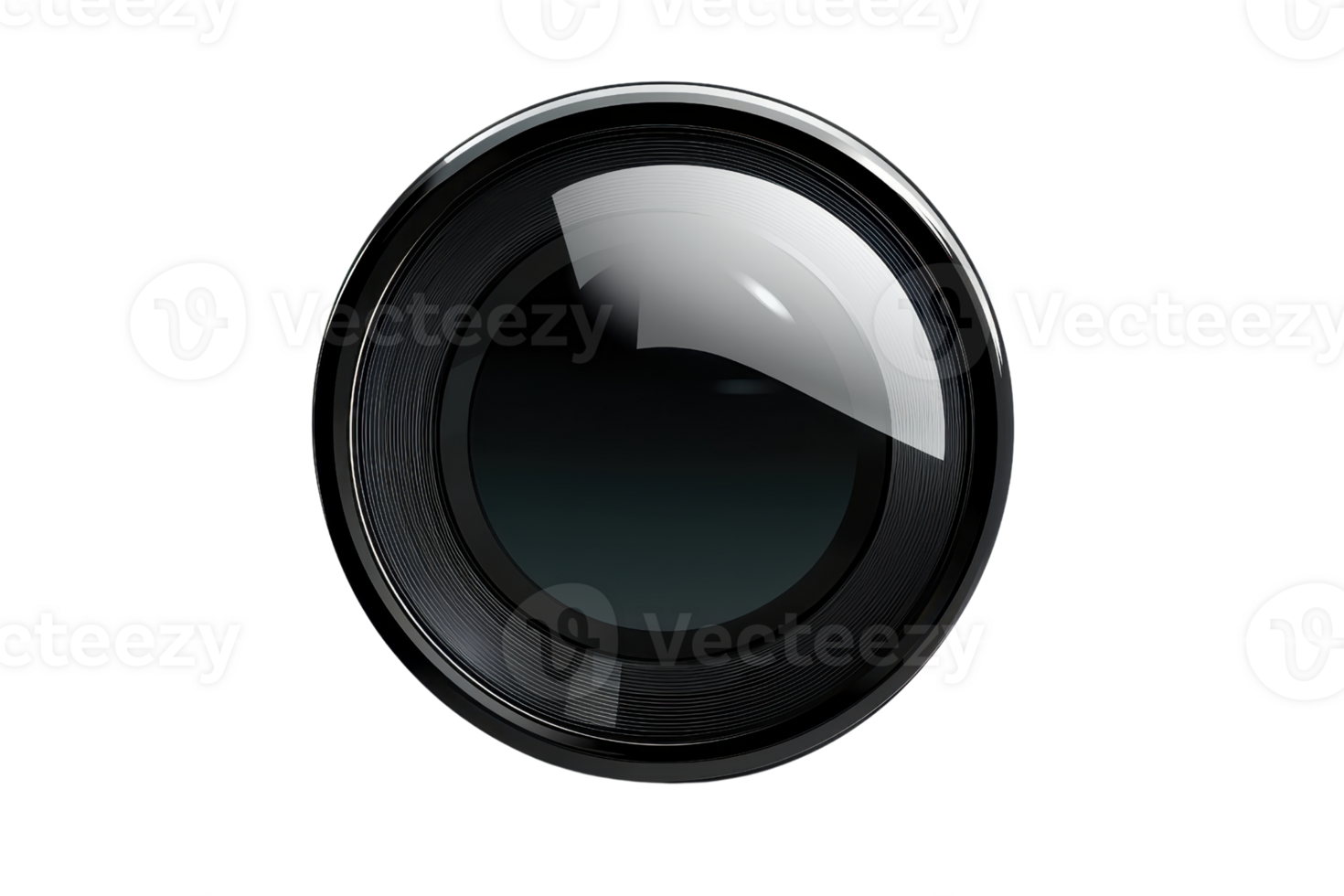 Close-up view of a professional camera lens, showcasing intricate details and reflective surface, ideal for photography and technology themes. png
