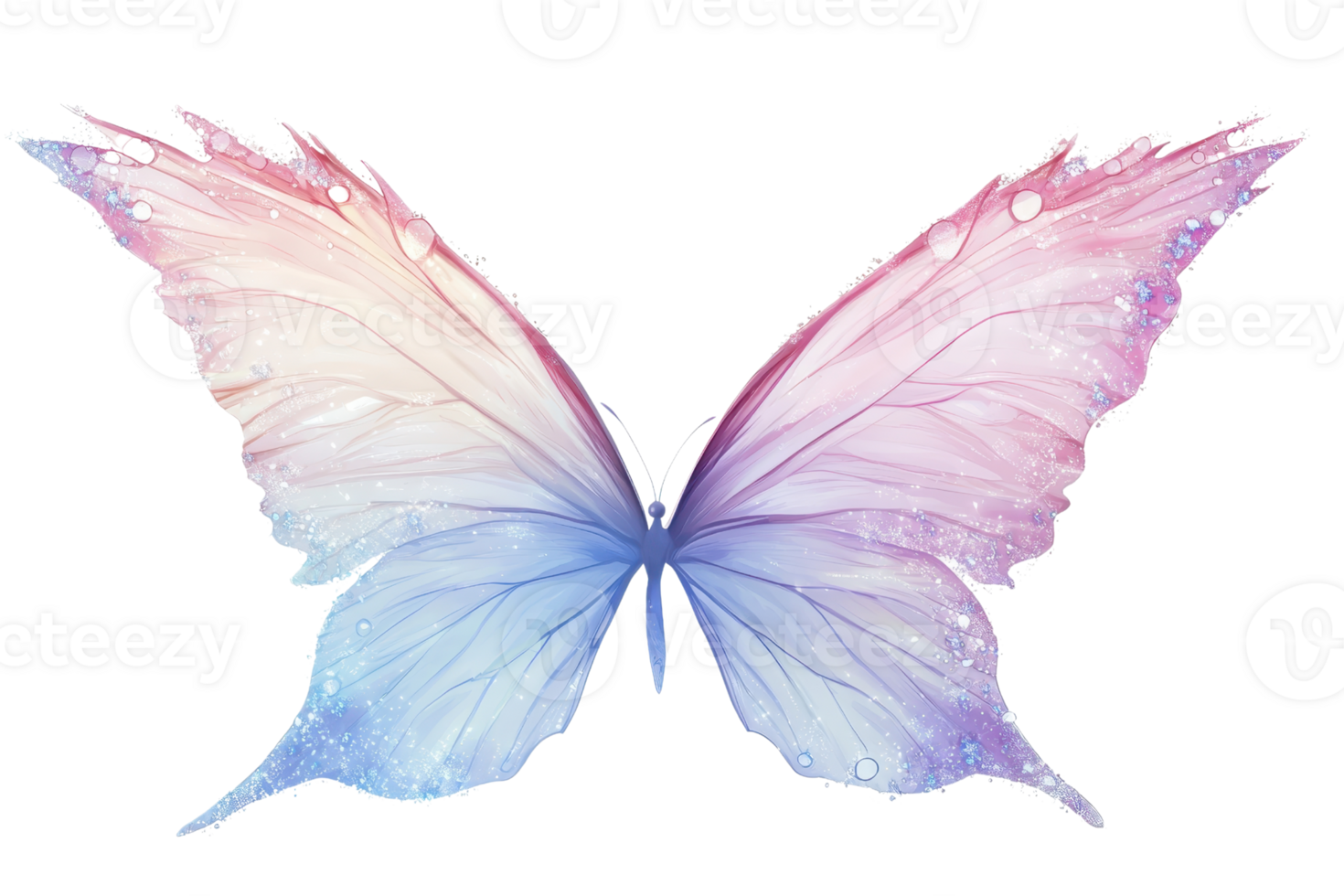 A vibrant butterfly with pastel pink and blue wings, showcasing delicate patterns and textures, symbolizing beauty and transformation. png