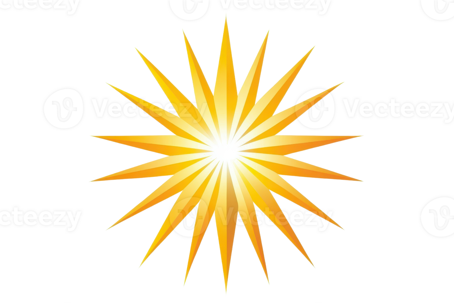 Bright golden sunburst with radiant beams on a transparent background, perfect for holiday designs and festive decoration. png