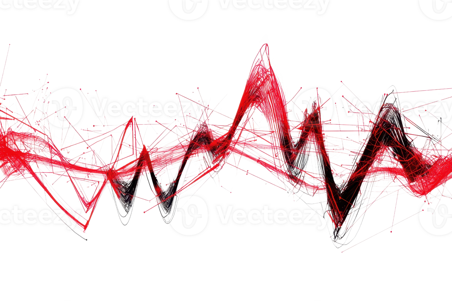Dynamic abstract red and black waves with geometric lines on a transparent background, perfect for modern and creative design projects. png