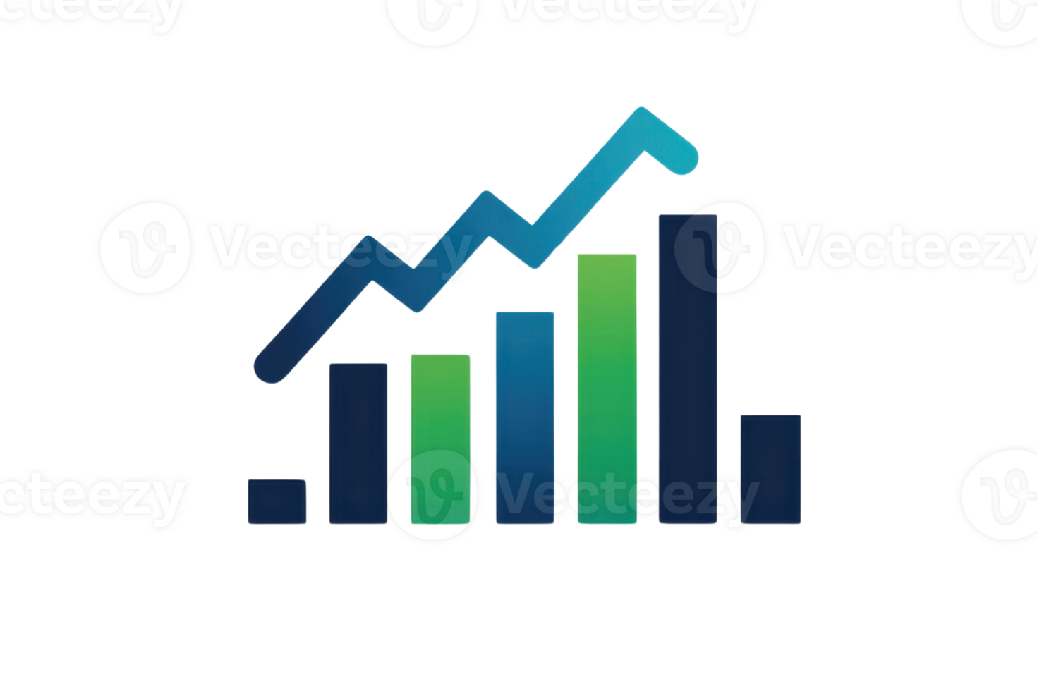 Illustration of a colorful bar chart with a line graph overlay, representing data analysis, growth, and business performance. png