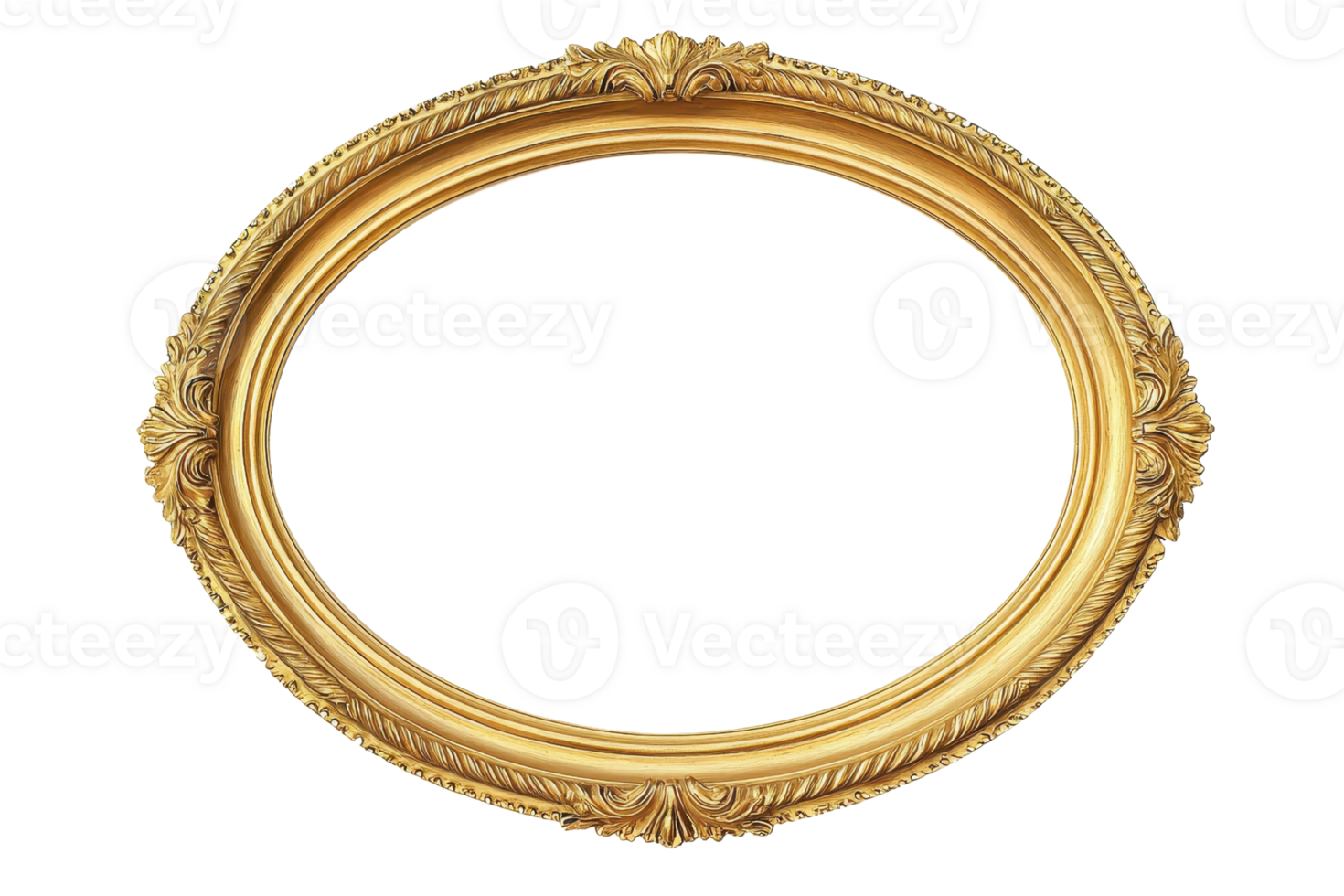 Elegant vintage oval golden frame with intricate detailing, perfect for photo or artwork display, isolated on a transparent background. png