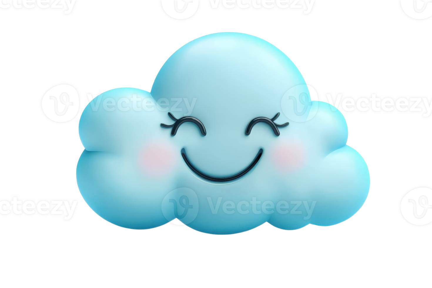 Cute smiling cartoon cloud icon with rosy cheeks and cheerful expression, ideal for weather apps or children's designs. png