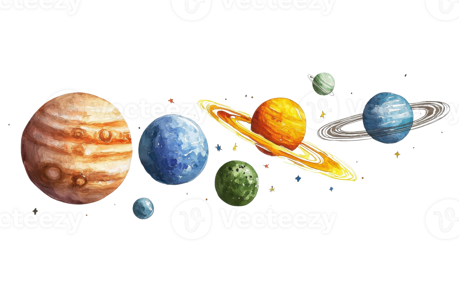 Colorful illustration of the solar system showcasing planets with various sizes and vibrant details, highlighting the beauty of outer space. png