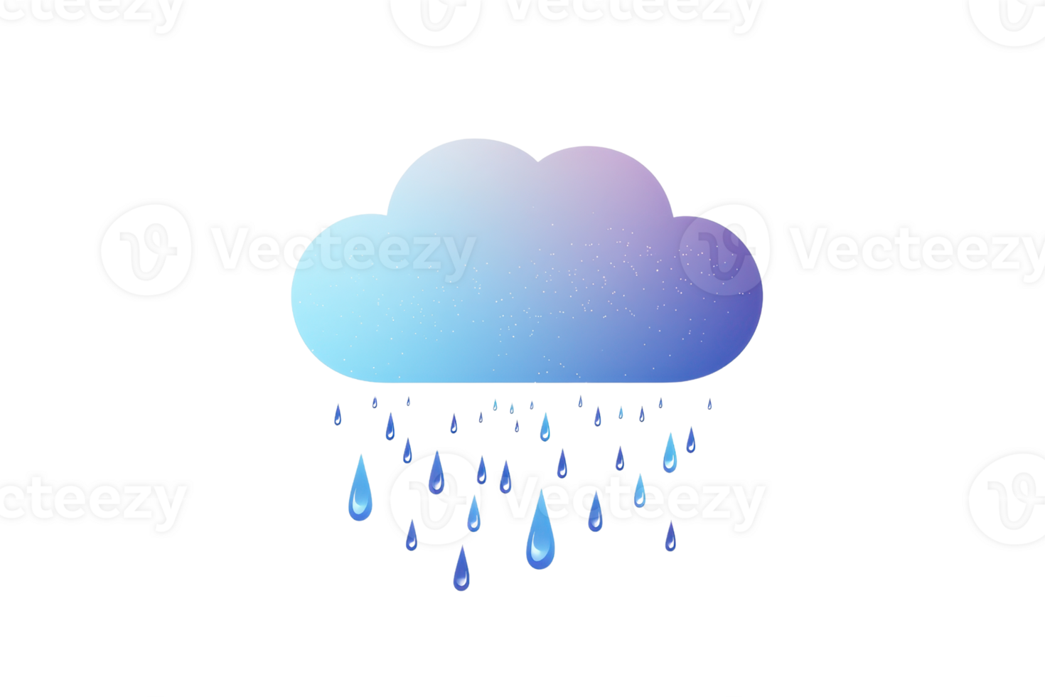 Colorful gradient cloud with raindrops, symbolizing weather and rain, isolated on a transparent background. png