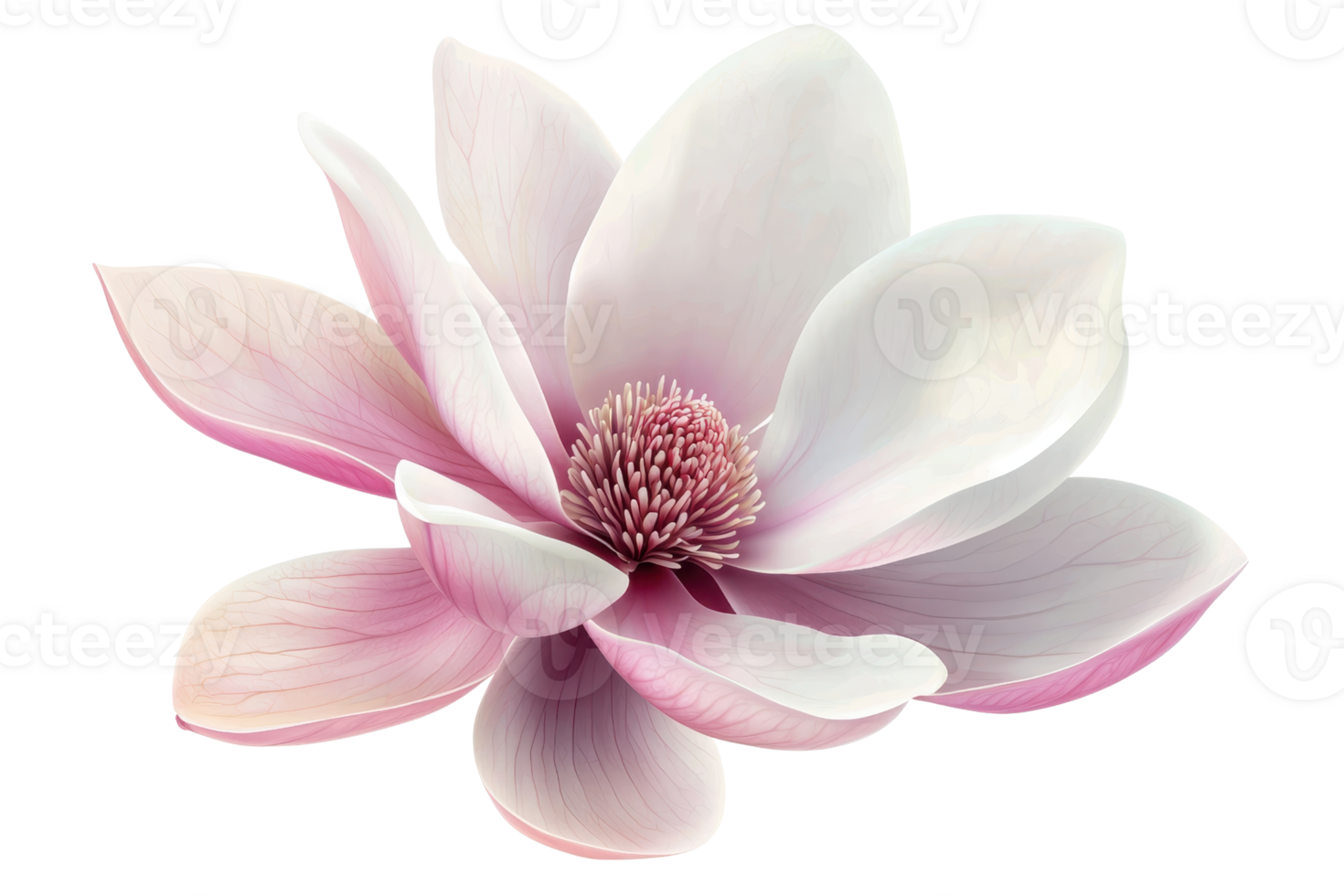 Elegant magnolia blossom with soft pink and white petals, showcasing natural beauty and delicate floral grace, isolated on transparent background. png