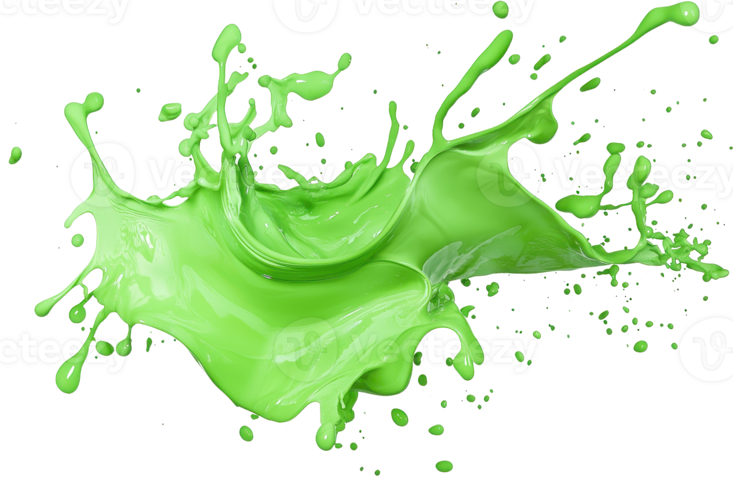 Dynamic green paint splash in mid-air, showcasing vibrant motion and fluidity against a transparent background. png