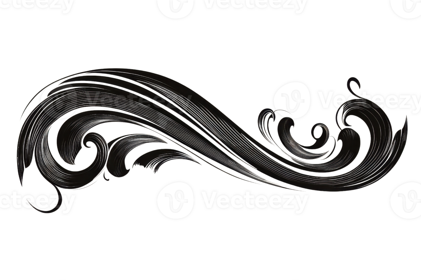 Elegant black flourish design isolated on transparent background, perfect for invitations, decoration, and artistic projects. png