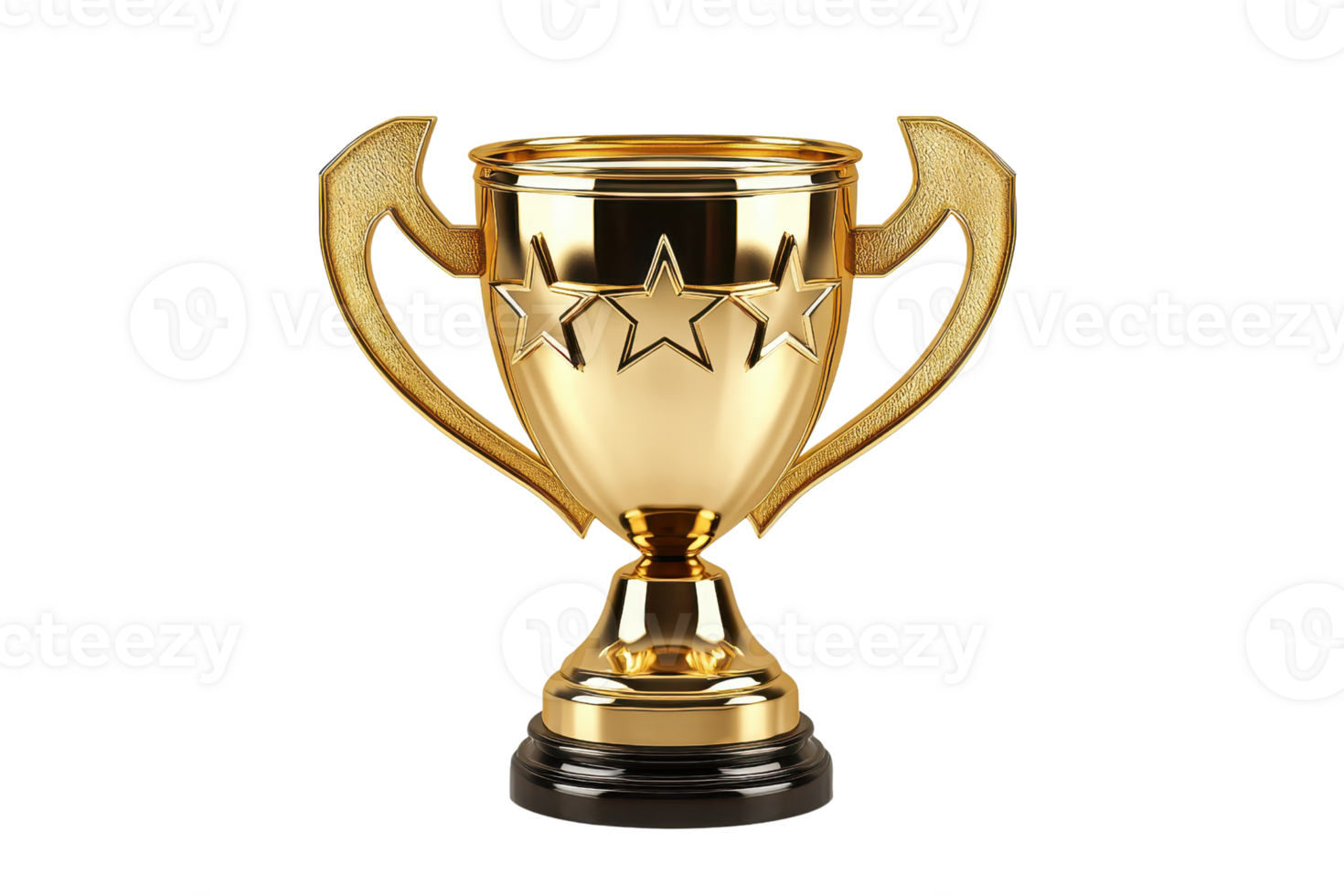 Elegant golden trophy with three stars, representing achievement and success, isolated on a transparent background perfect for awards and recognition. png