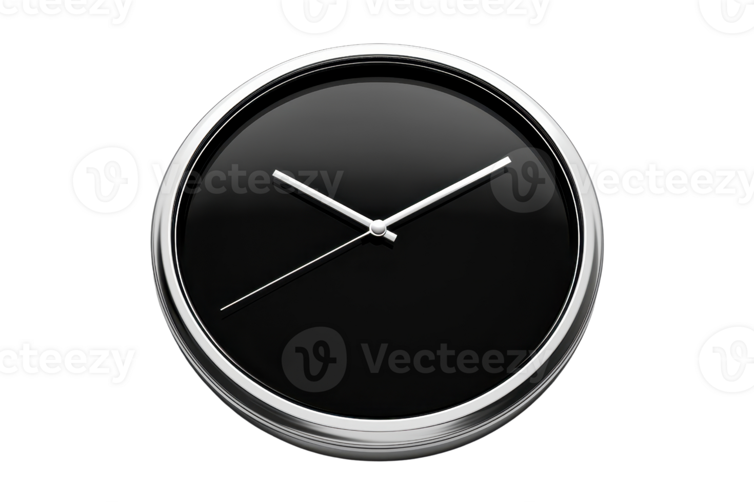 Elegant black wall clock with minimalist silver accents on a clear background, showcasing a modern design that enhances any interior decor. png