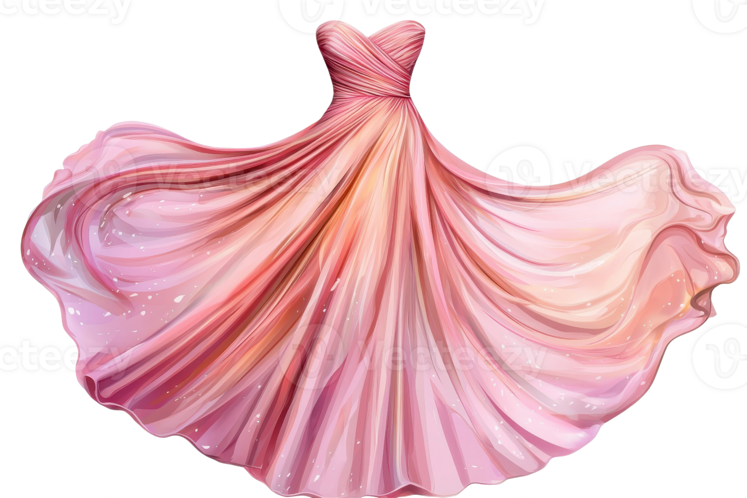 Elegant flowing pink evening gown, beautifully crafted with delicate textures and sparkling accents perfect for formal occasions and glamorous events. png