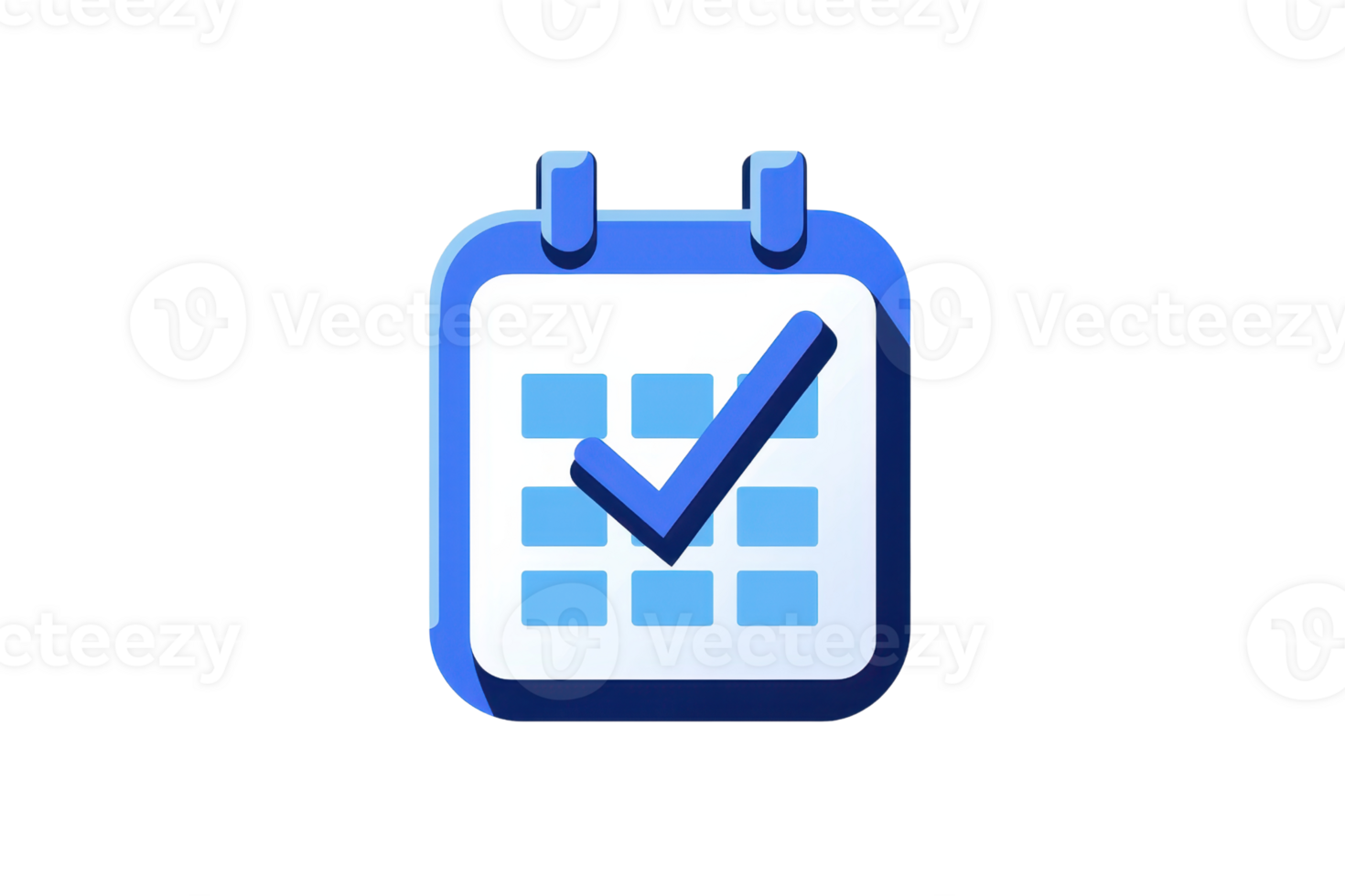 Illustration of a blue calendar icon with a checkmark symbol, representing planning, scheduling, and organization in digital format. png