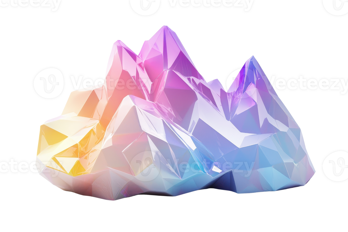 Colorful abstract polygonal crystal artwork with vibrant shades and intricate geometric design, ideal for modern and digital aesthetic concepts. png
