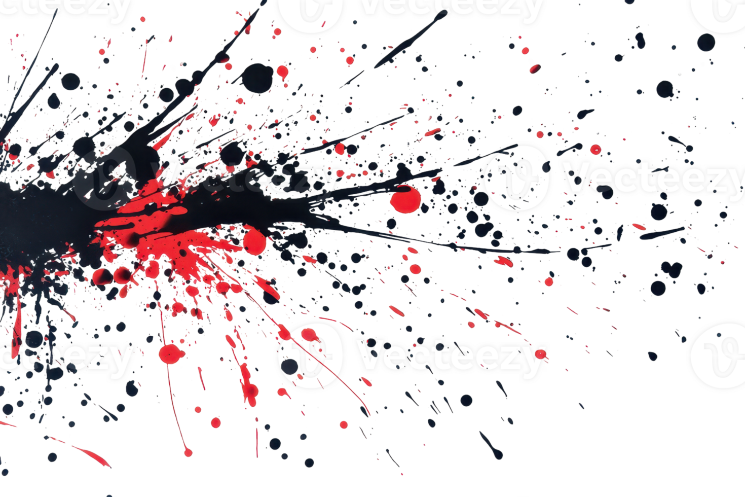 Dynamic red and black paint splatter on white canvas, creating an abstract and energetic art piece, ideal for modern design projects. png