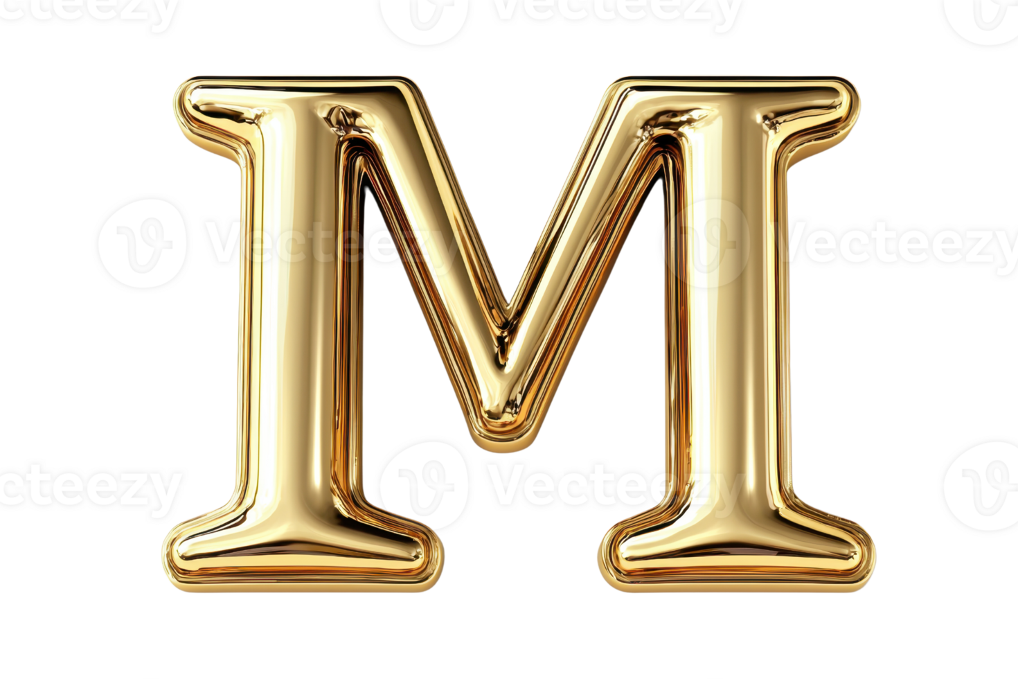 Golden letter M isolated on transparent background, showcasing luxury and elegance. Perfect for branding, design, and typography projects. png