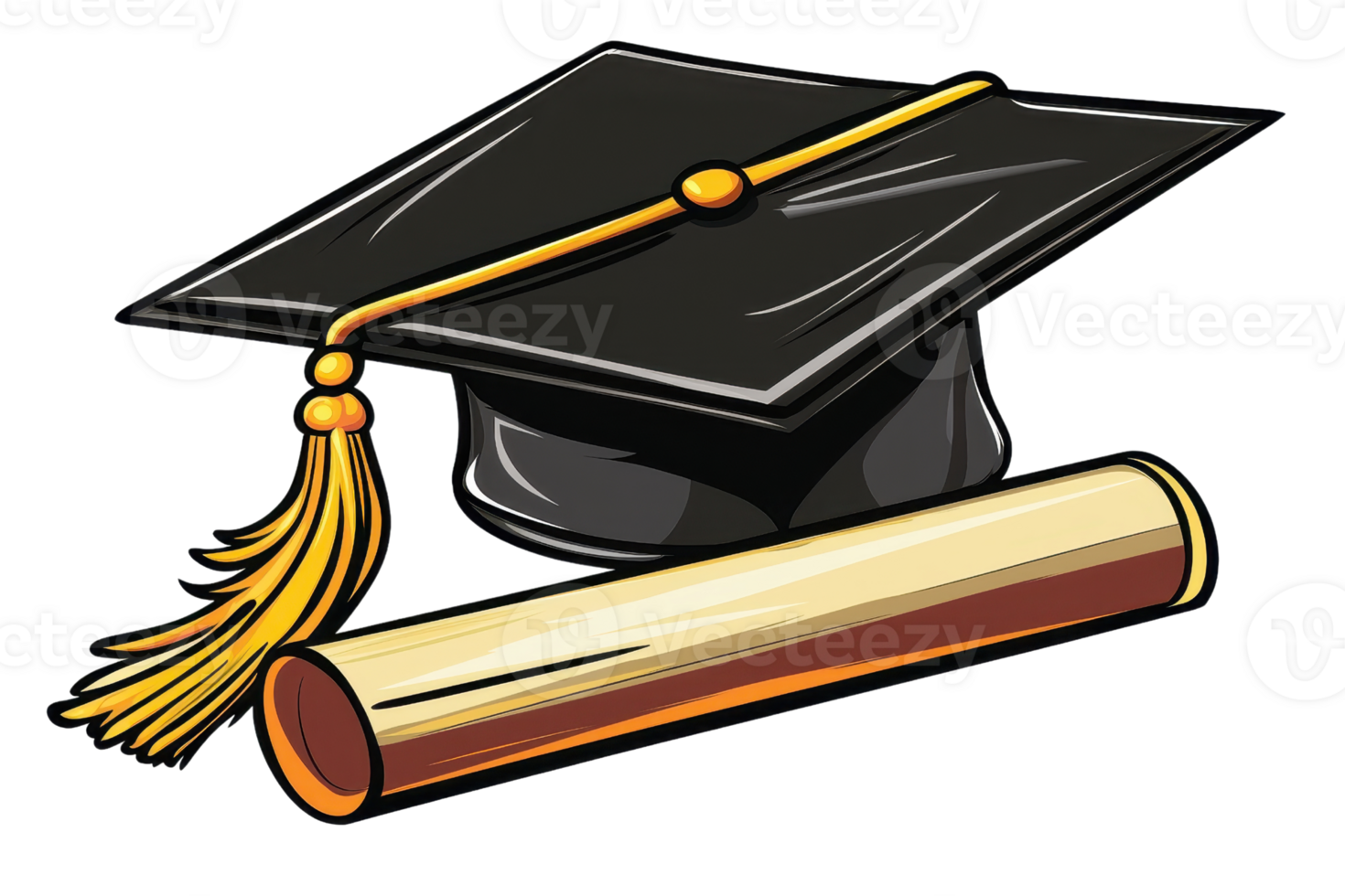 Illustration of a graduation cap and diploma representing academic achievement and the milestone of graduation in education. png
