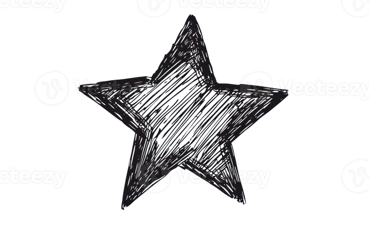 Hand-drawn black star with a textured finish on a transparent background, ideal for design projects, crafts, and artistic use. png