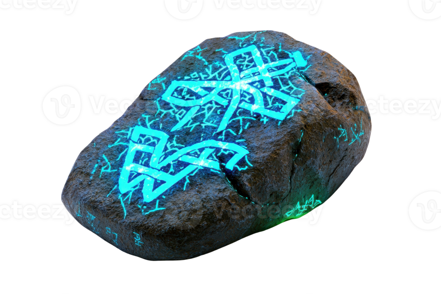 Mysterious glowing blue rune stone with intricate ancient patterns, perfect for fantasy or mystical themes in digital art. png