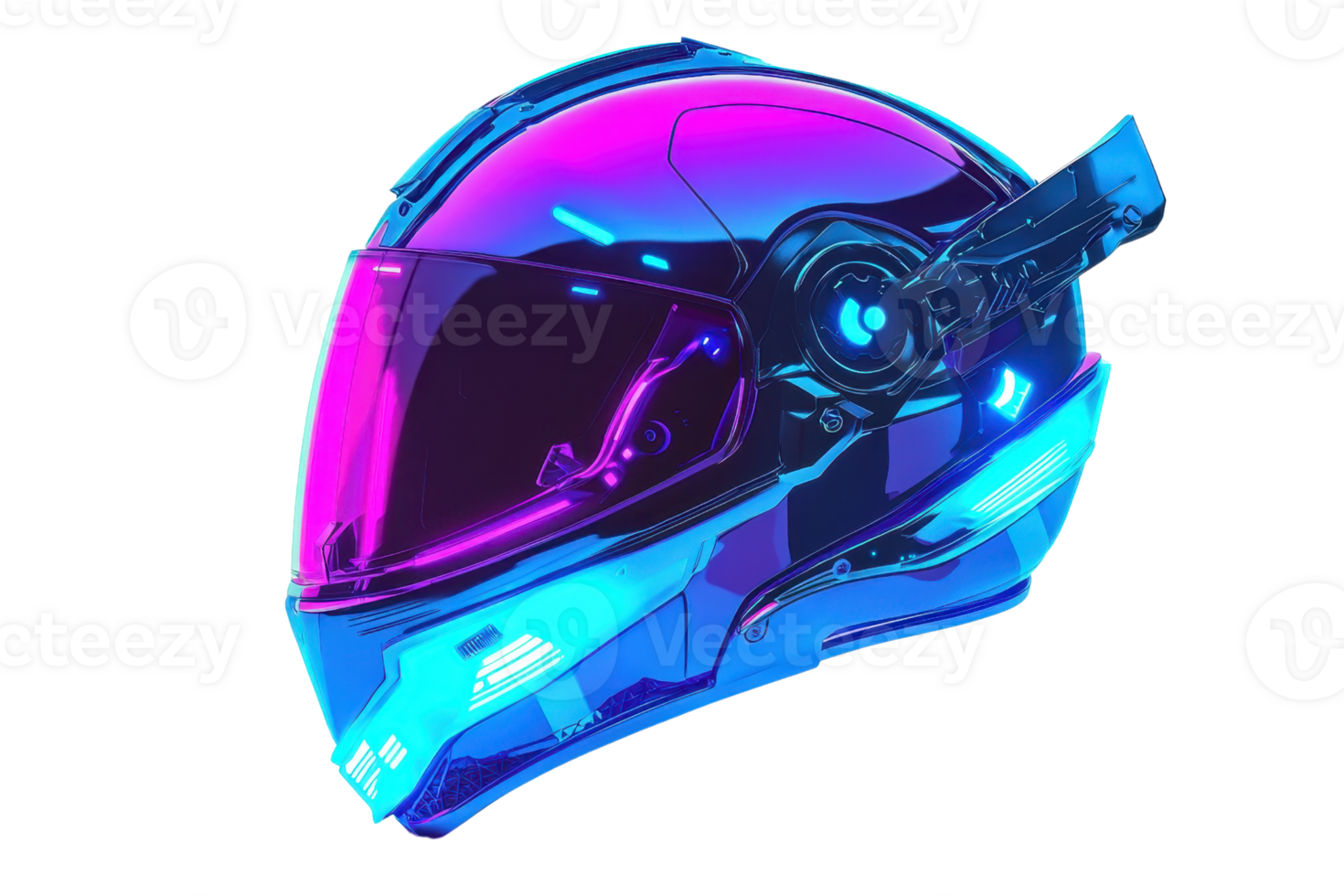 Futuristic neon helmet with sleek design and vibrant colors, representing advanced technology and innovation in a sci-fi style. png
