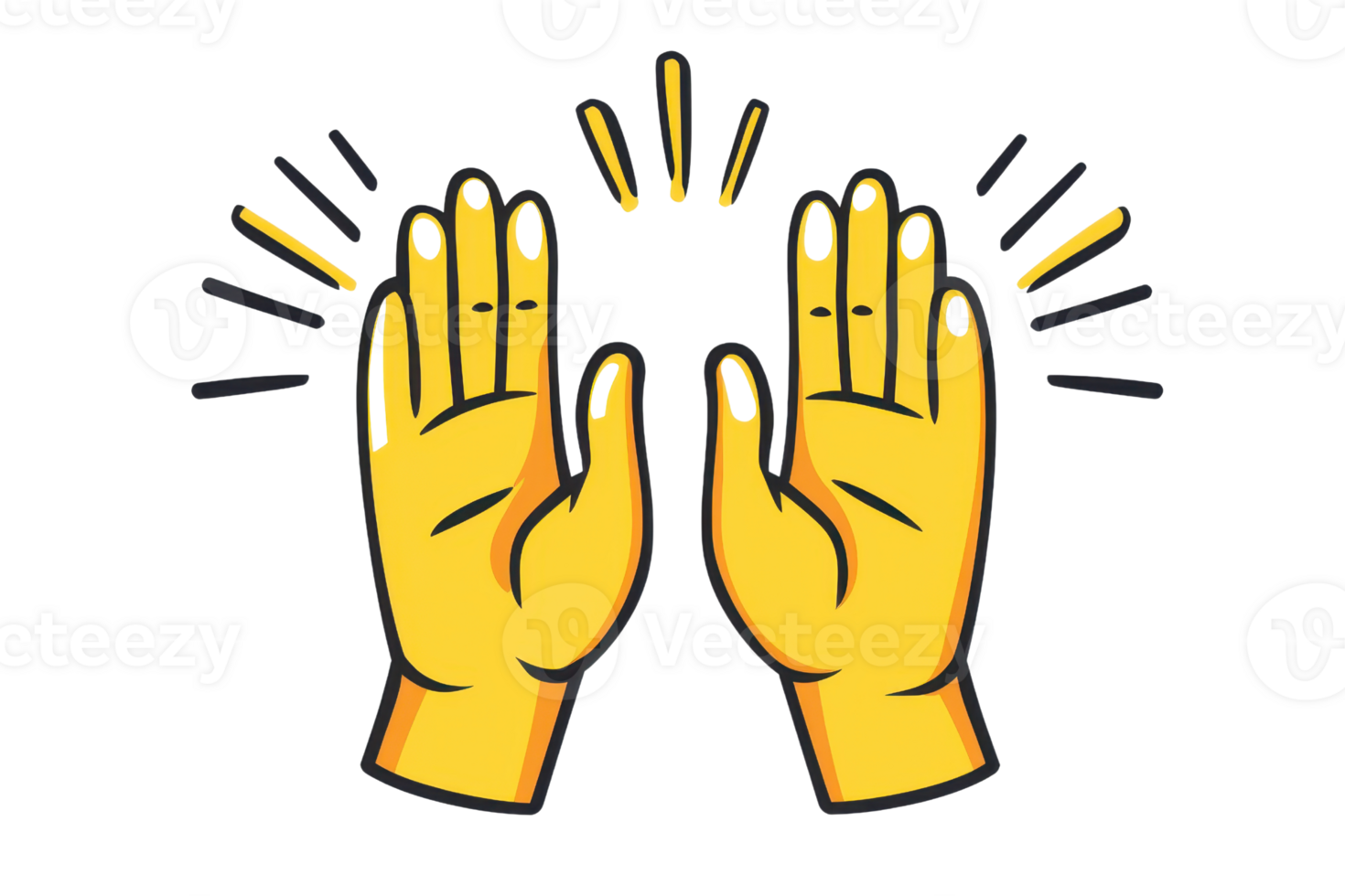 Illustration of two yellow hands clapping, with lines indicating movement and sound, symbolizing applause or celebration. png